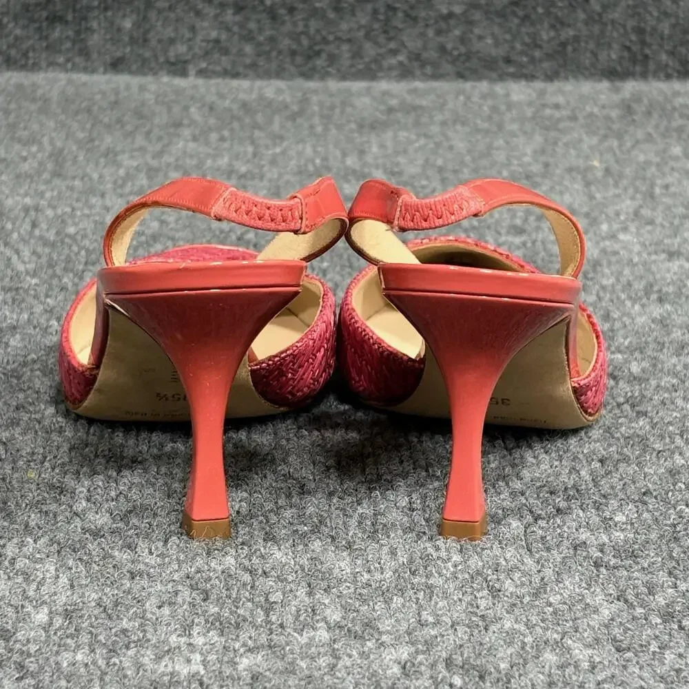 Manolo Blahnik Slingback Heels Womens 5 Pink Capsli Raffia Leather Italy Shoes